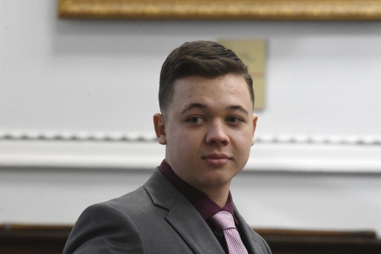 Kyle Rittenhouse waits for the start of his trial at the Kenosha County Courthouse in Kenosha, Wis., on Tuesday, Nov. 9, 2021. Rittenhouse is accused of killing two people and wounding a third during a protest over police brutality in Kenosha, last year. (Mark Hertzberg /Pool Photo via AP)