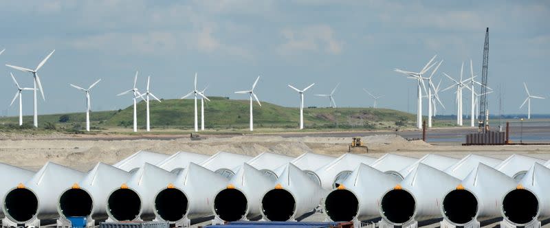 FILE PHOTO: Rotor-blades are pictured at Siemens Wind Power's port of export in Esbjerg