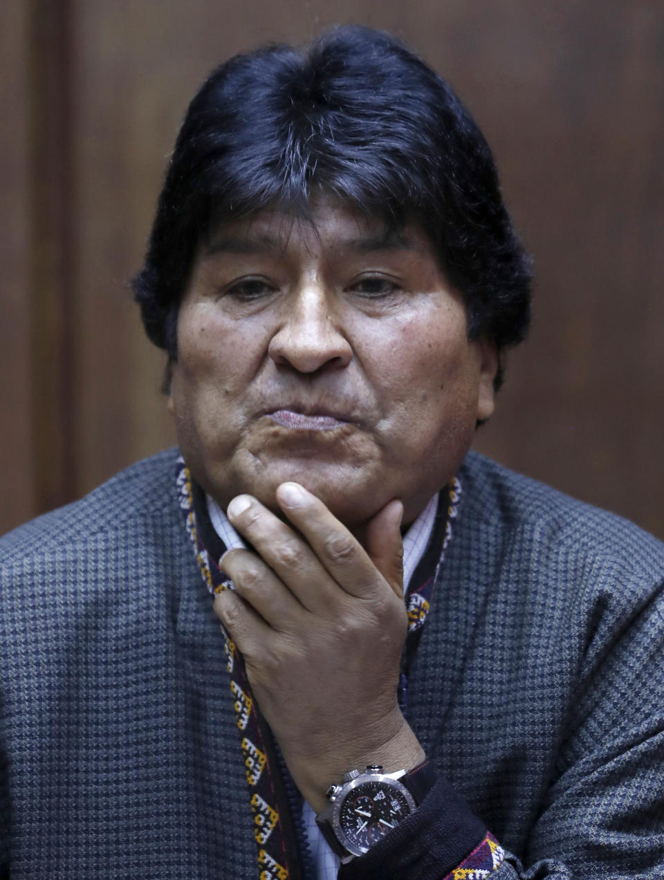 Bolivia's former President Evo Morales attends a press conference at the journalists' club in Mexico City, Wednesday, Nov. 27, 2019. (AP Photo / Marco Ugarte)