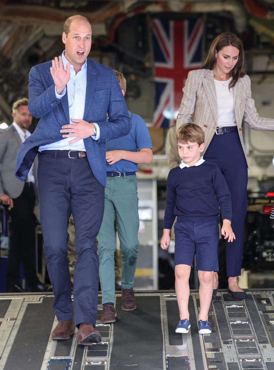 Prince Louis with father Prince William and mother Catherine, Princess of Wales, at Royal International Air Tattoo at RAF Fairford (Chris Jackson / POOL / AFP via Getty Images)