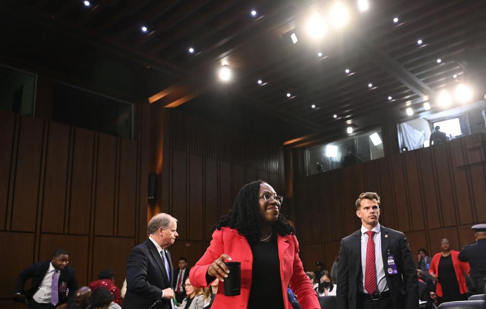Judge Ketanji Brown Jackson departs for a break during a Senate Judiciary Committee confirmation hearing on her nomination to become an Associate Justice of the US Supreme Court, on Capitol Hill in Washington, DC, on March 22, 2022.