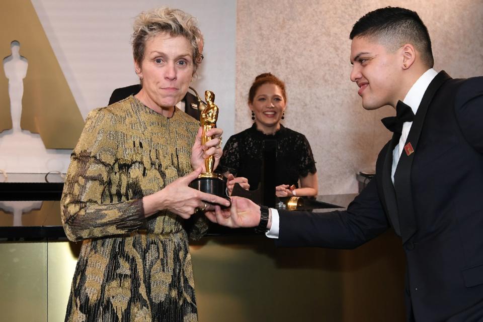 <p>Best Actress winner McDormand brought her son, Pedro Coen, to the awards show. </p>