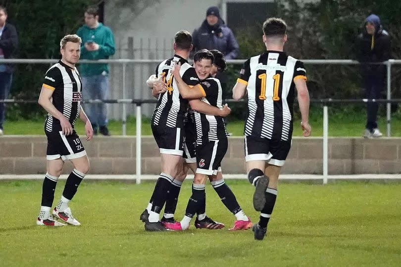 Stonehouse Town celebrate a goal in their 3-2 Hellenic League derby win over neighbours Shortwood United -Credit:Brian Rossiter