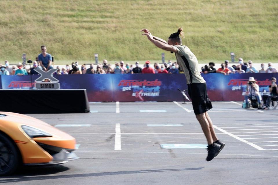Aaron Evans performs a stunt on "America's Got Talent: Extreme."