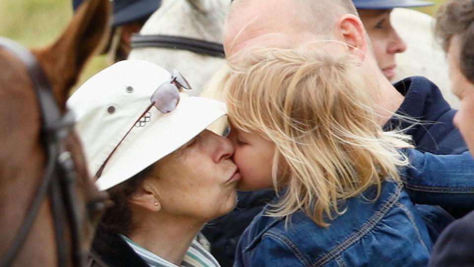 Princess Anne kisses granddaughter, Mia Tindall, in 20165