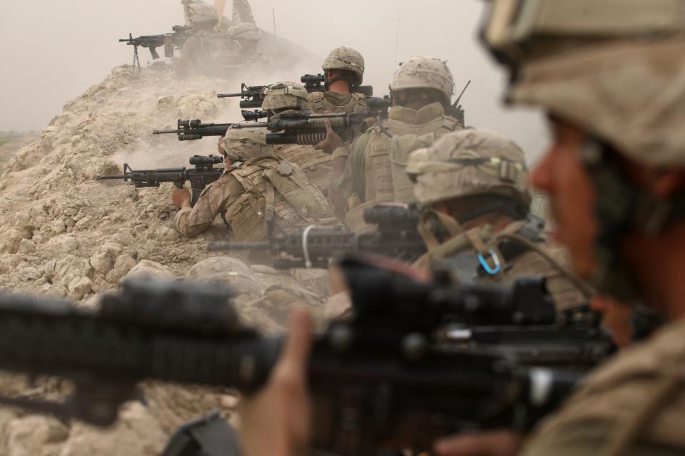 U.S. Marines exchange fire with the Taliban in Afghanistan on May 2, 2008.