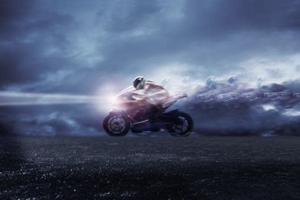 Speeding motorcycle racer