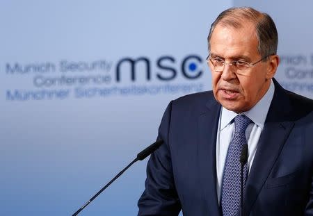 Russia's Foreign Minister Sergey Lavrov delivers his speech during the 53rd Munich Security Conference in Munich, Germany, February 18, 2017. REUTERS/Michaela Rehle
