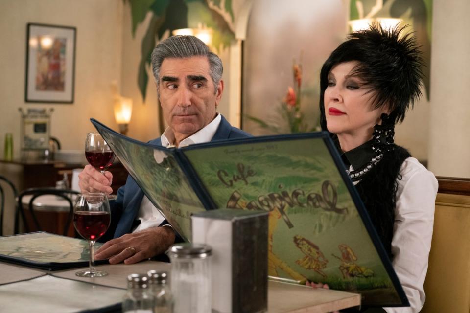 (L-R)- Scene from PopTV's Schitt's Creek shows Eugene Levy and Catherine O'Hara. Credit: PopTV