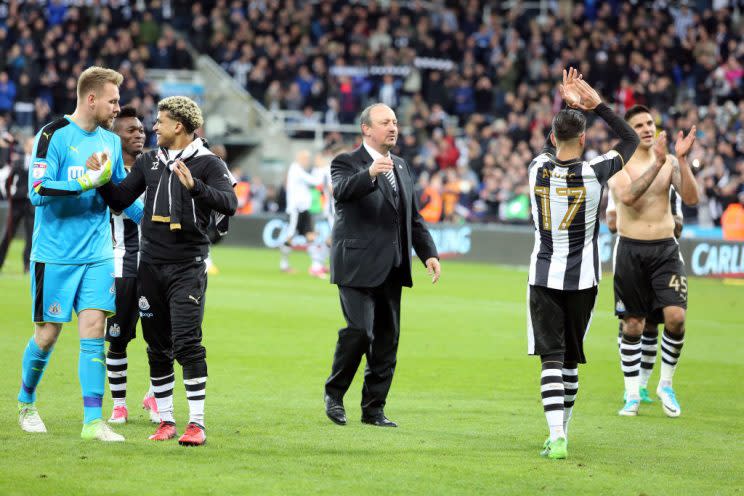 Newcastle manager Rafa Benitez celebrates at the final whistle