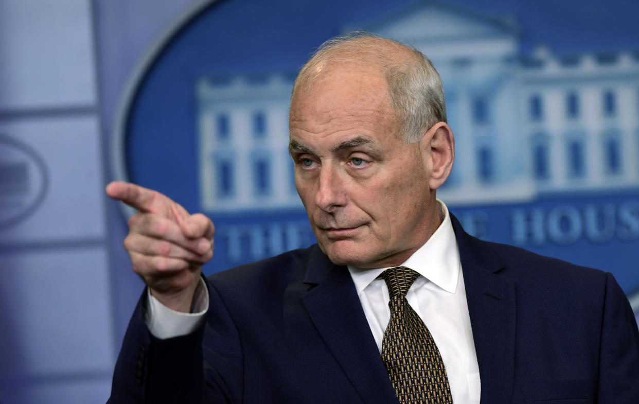 White House Chief of Staff John Kelly calls on a reporter during the daily briefing at the White House in Washington, D.C., on Oct. 12, 2017. (Photo: Susan Walsh/AP)