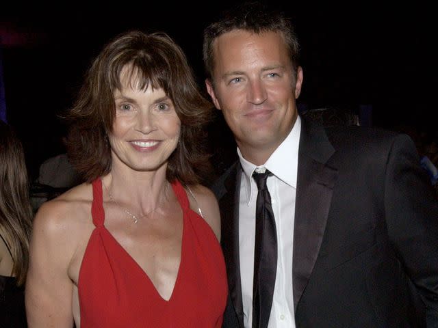 <p>Vince Bucci/Getty</p> Matthew Perry and his mother, Suzanne, attend the Governor's Ball for the 54th Annual Primetime Emmy Awards