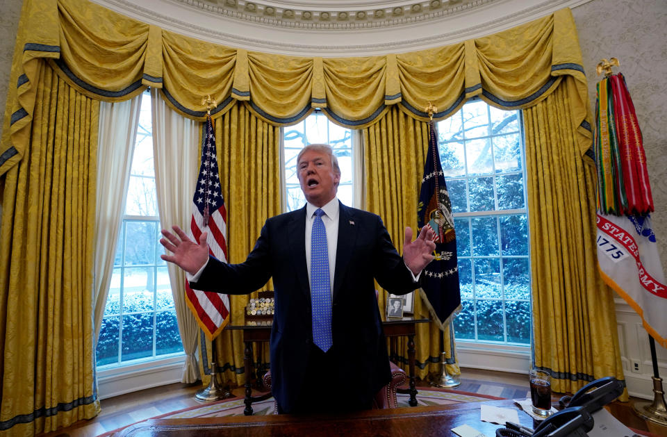 President Donald Trump speaks during an interview with Reuters at the White House in Washington, D.C. (REUTERS/Kevin Lamarque)