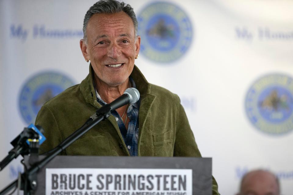 Bruce Springsteen attends an event Tuesday, March 8, to announce the creation of an exhibition space to celebrate the life of Freehold's most famous son. The firehouse on Main Street will become a museum dedicated to the rock star's life.