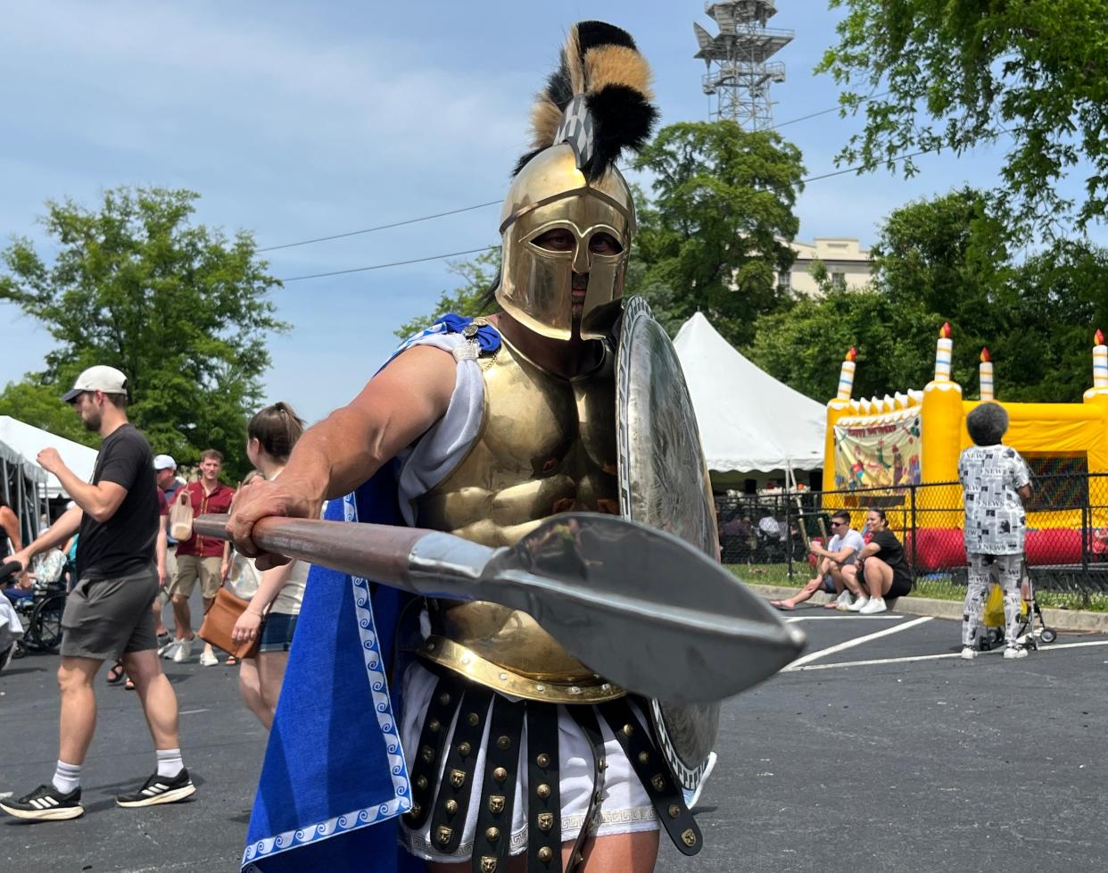 FILE - Tom Rhoden poses for a photograph dressed as an Athenian soldier at Spring Greek Festival at Holy Trinity Greek Orthodox Church in Augusta on Saturday, April 29, 2023. The Fall Greek Festival is this weekend.
