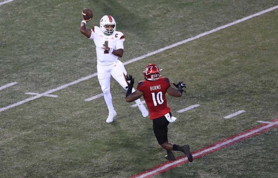 Miami QB D'Eriq King put on a show during Saturday's victory over Lousville. (Andy Lyons/Getty Images)