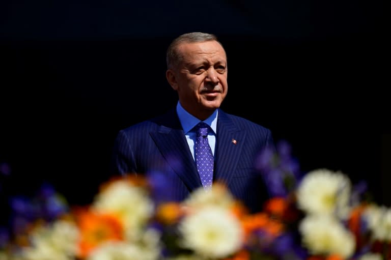 Le président turc Recep Tayyip Erdogan, participe à un meeting de campagne électorale, à Istanbul, le 24 mars 2024 (Yasin AKGUL)