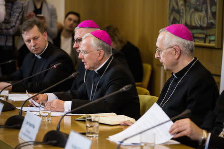 Archbishop Marek Jedraszewski speaks during a news conference in Warsaw, Poland, March 14, 2019. Agencja Gazeta/Adam Stepien via REUTERS