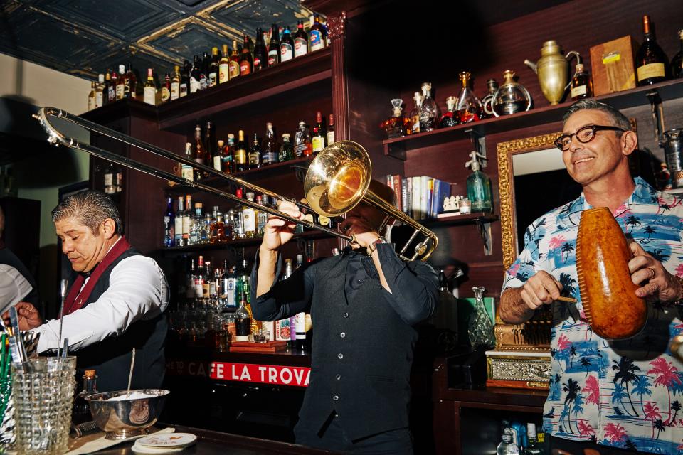 The weekend scene at Cafe La Trova in Miami's Little Havana: Cuban cocktails, old-school bartenders, and live music.