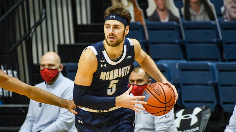 Monmouth's George Papas controls the ball in a game against Marist last season, with the Hawks losing to Marist Sunday.