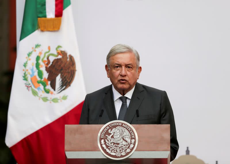 FILE PHOTO: Mexico's President Lopez Obrador addresses to the nation on his second anniversary as President, at the National Palace in Mexico City