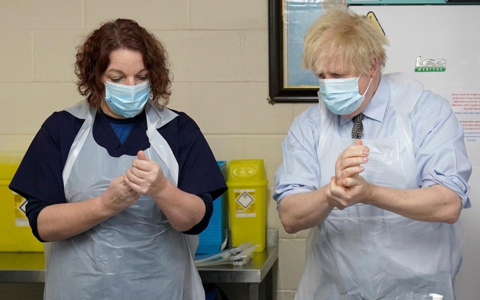 Boris Johnson visited a vaccination centre in Batley, Yorkshire today - WPA Pool