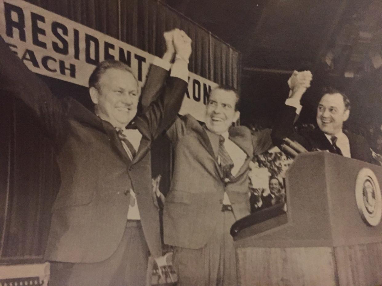 In this historical photograph from the Palm Beach Post archives, President Richard Nixon appears at an event in West Palm Beach.