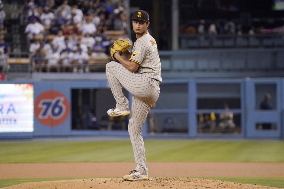 San Diego starter Yu Darvish delivers a pitch during the first inning.