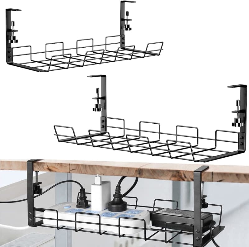 Tyrkuiy No Drill Under Desk Cable Management Tray, Set of 2