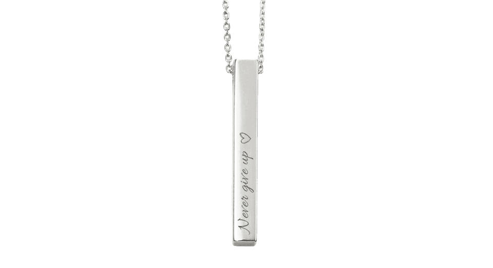 Silver Never Give Up Bar Necklace