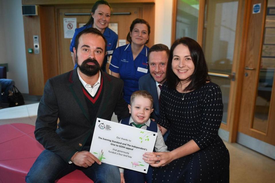 Evening Standard proprietor Evgeny Lebedev with Elliott Livingstone and parents Adrian and Candace