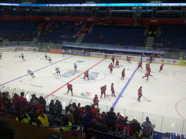 Good morning hockey fans! Warmups are underway at the Ufa Arena. Canada vs. USA. (Sunaya Sapurji)