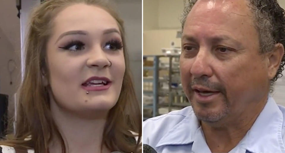 Postman Ivan Crisostomo (right) has been hailed a hero after helping Crystal Allen, 16, escape sex slavery. Source: Fox News