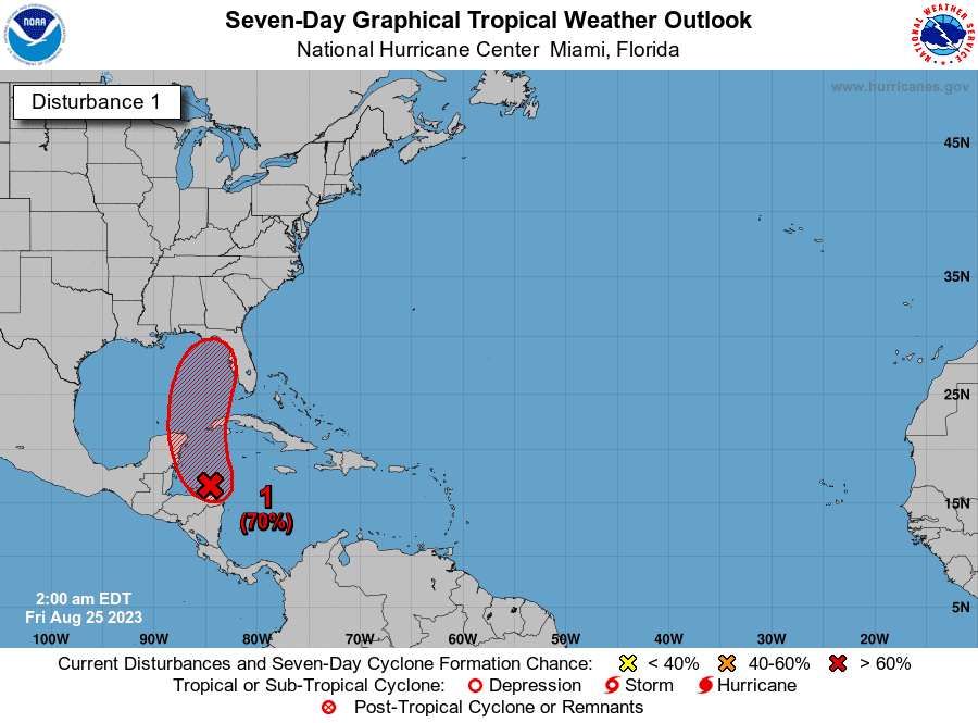 Tropical disturbance in Caribbean Sea expected to become tropical depression as it moves into the eastern Gulf of Mexico.