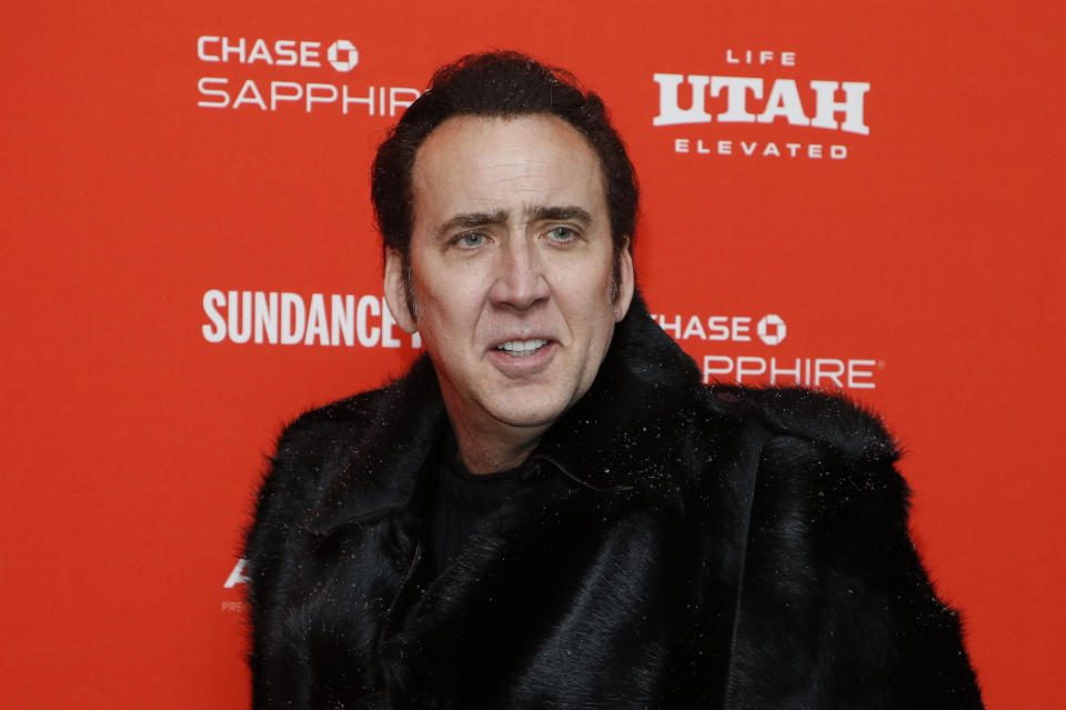 FILE - In this Jan. 19, 2018 file photo, actor Nicolas Cage poses at the premiere of 