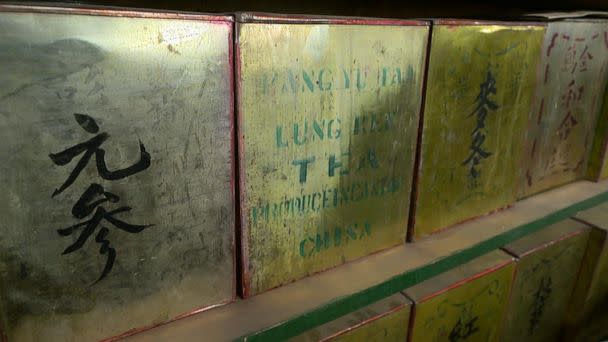 PHOTO: Old Chinese tea boxes in the basement of Pekin Noodle Parlor. (ABC News)