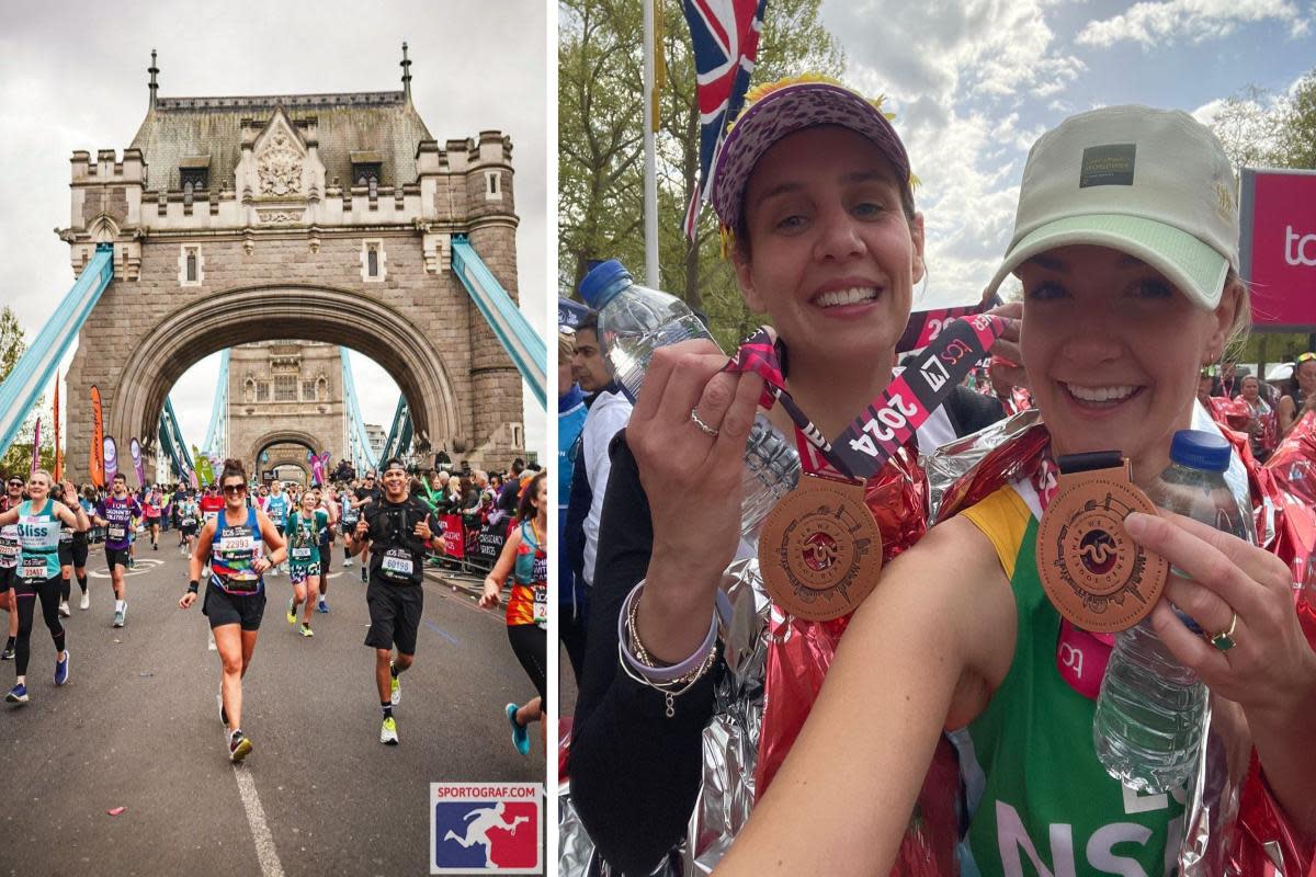 The Isle of Wight's Rosie Colson, Alice Fry and Louise Kirby all ran the London Marathon. <i>(Image: Sportograf.com/contributed)</i>