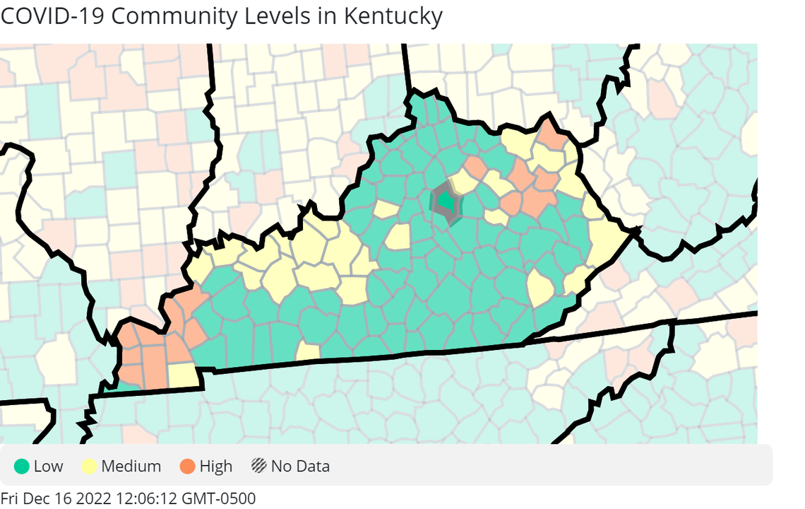 Kentucky’s COVID-19 community levels as of Dec. 15, per the CDC.