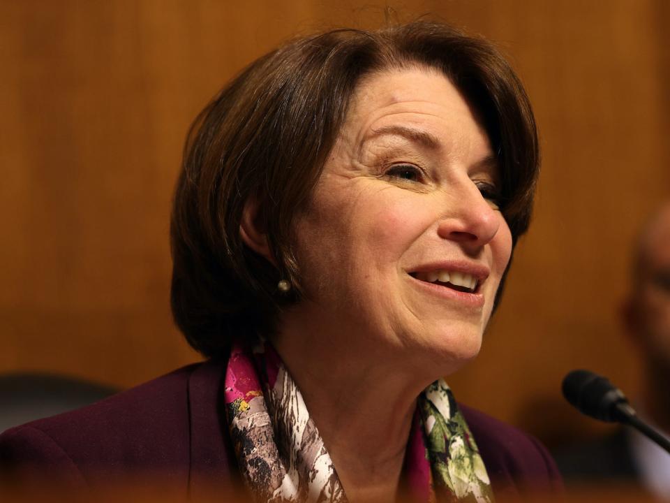 WASHINGTON, DC - JUNE 15: Chairwoman Amy Klobuchar (D-MN) speaks during a hearing with the Senate Judiciary Subcommittee on Competition Policy, Antitrust, and Consumer Rights, on Capitol Hill on June 15, 2021 in Washington, DC. The hearing was held to discuss “Protecting Competition and Innovation in Home Technologies,” with legal representatives from several major home technology companies including Sonos, Amazon’s Alexa and Google.