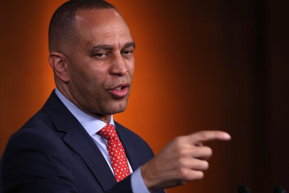 U.S. House Minority Leader Rep. Hakeem Jeffries, D-N.Y., speaks during a weekly news conference at the U.S. Capitol on April 28, 2023 in Washington, DC.