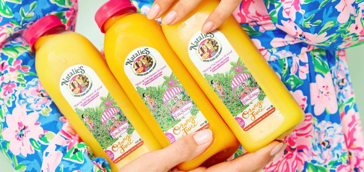 Lilly Pulitzer collaborated with Natalie's Orchid Island Juice Co. on limited-edition bottles to celebrate Lilly Pulitzer's 65th anniversary.