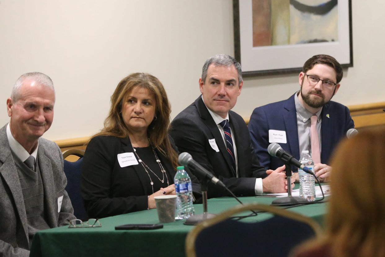 The Greater Dover Chamber of Commerce' State of the City featured, from left, retiring recreation director Gary Bannon, Kennebunk Savings Bank's Toni Gooch, Arthur Thomas Properties' Thomas Toye and city of housing vavigator Ryan Pope.