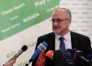 Head of Russian Anti-Doping Agency Ganus attends a news conference in Moscow