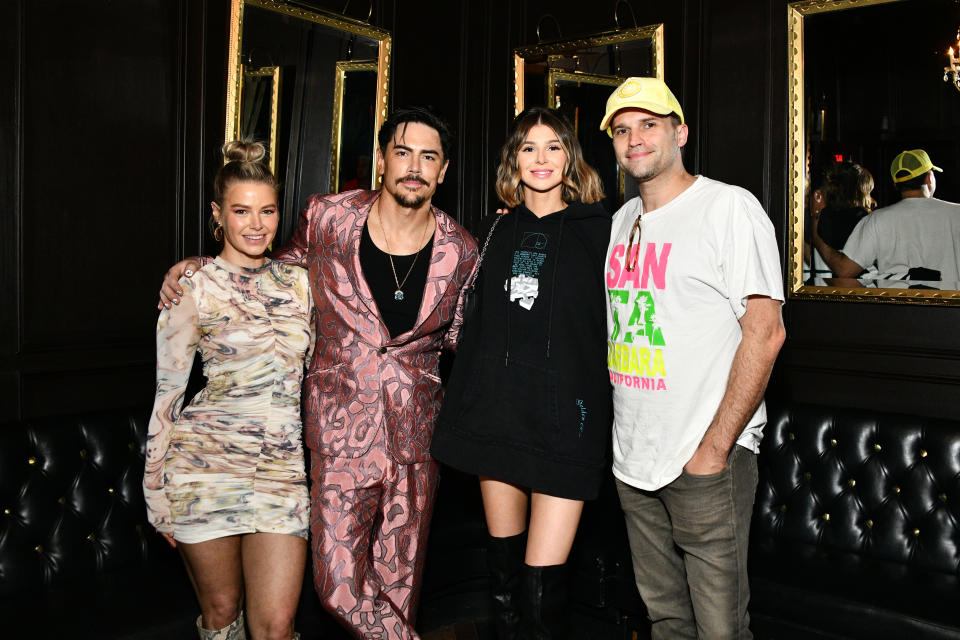 LOS ANGELES, CALIFORNIA - NOVEMBER 14: Ariana Madix, Tom Sandoval, Raquel Leviss and Tom Schwartz at the Tom Sandoval & The Most Extras performance at Hotel Cafe on November 14, 2021 in Los Angeles, California. (Photo by Araya Doheny/Getty Images)