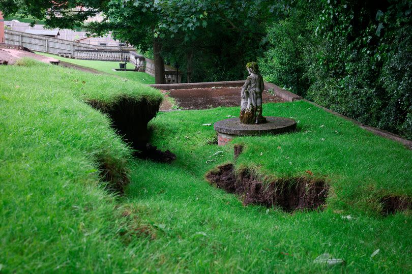 Damaged and slipping ground at a property in George Street, Huthwaite, Sutton-in-Ashfield