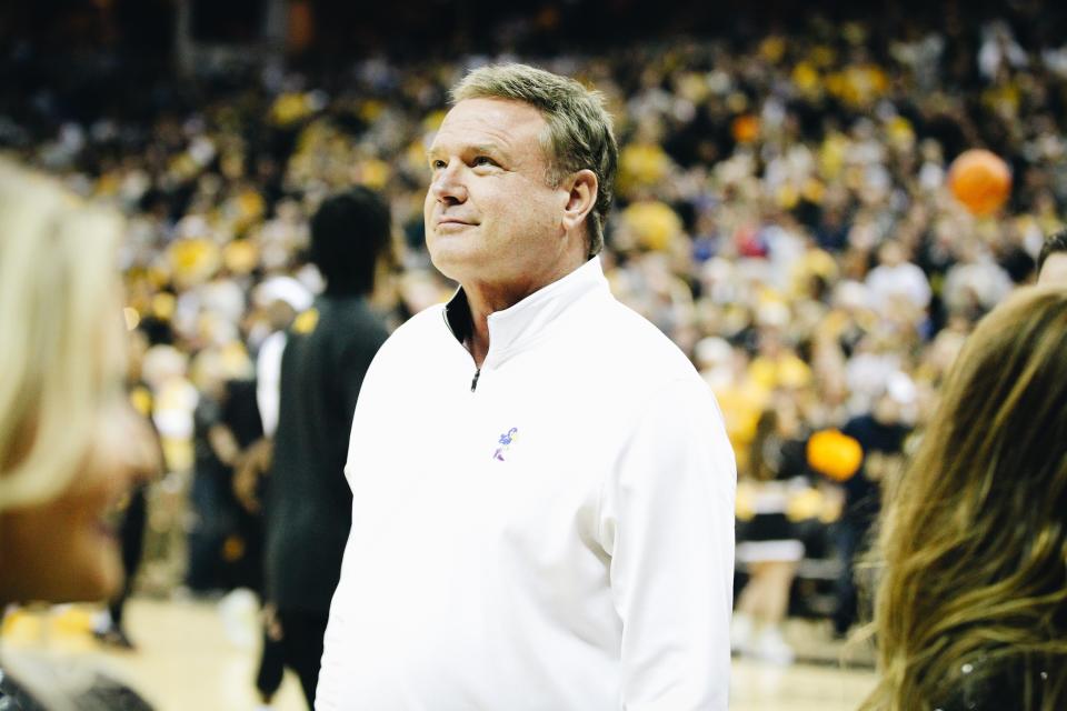 Kansas head coach Bill Self looks on before the Missouri-Kansas Border War game on Dec. 10 at Mizzou Arena in Columbia, Missouri.