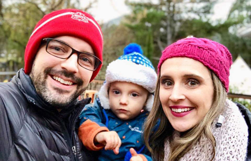 Kensington dad Courtney Dorward (left), with wife Rhyse and their son Talon.