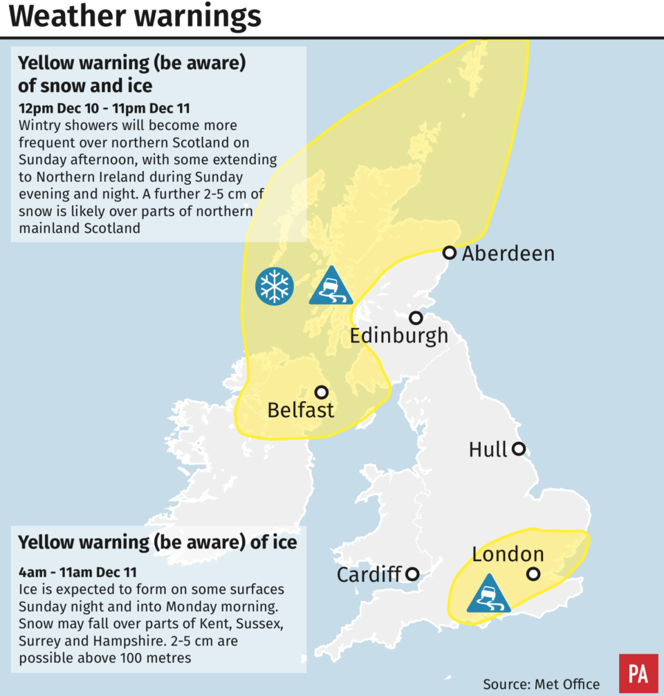 Yellow weather warnings have been issued in three regions