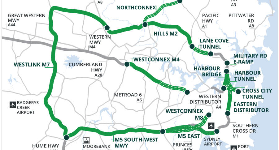 Map of Sydney toll roads. Source: Linkt