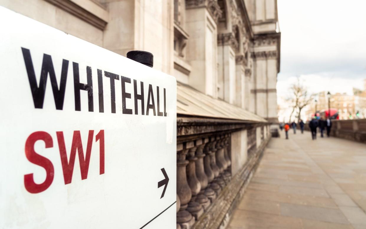 A close-up of a sign for Whitehall